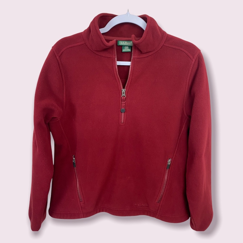 L.L. Bean Red Half Zip Fleece Pullover Sweater